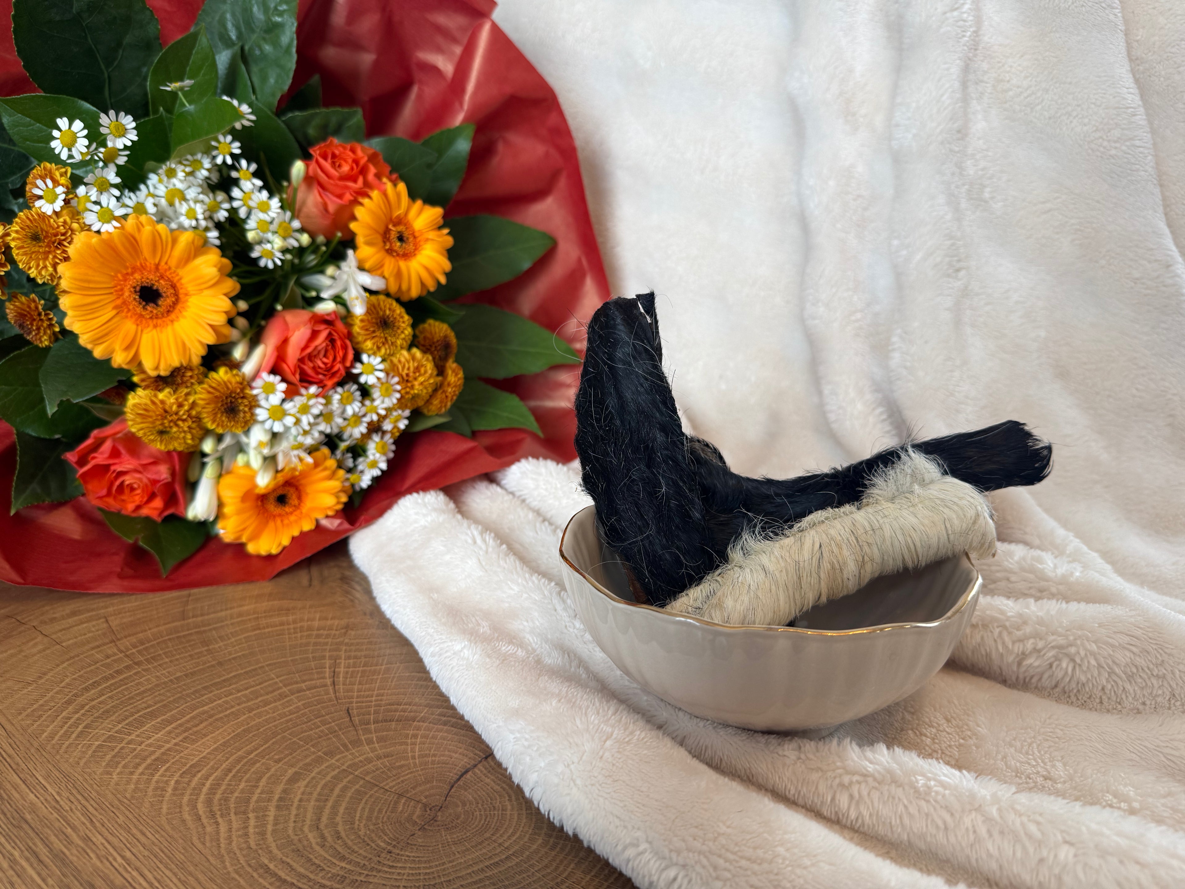 Peau de boeuf 15cm avec poils